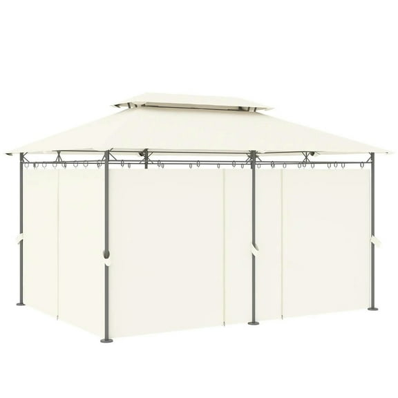 Barara King Gazebo, Outdoor Canopy Shelter,10' x 13' Double Roof Patio Gazebo, Outdoor Gazebo with Curtains, Cream White