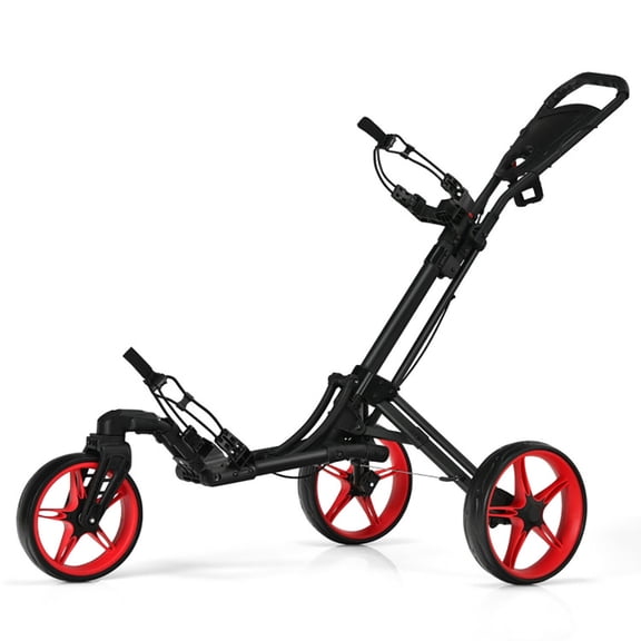 Barara King Golf Push Cart,Golf Push Trolley Cart,Folding Golf Push Cart with Scoreboard Adjustable Handle Swivel Wheel-Red