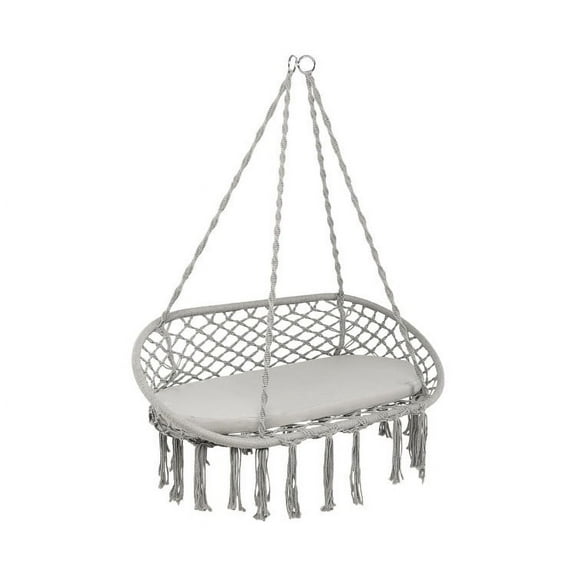 Barara King Hanging Chair, Hammock Chair Swing, Macrame Swing Chair, Hanging Cotton Rope Swing Chair, 2 Person Hanging Hammock Chair with Cushion Macrame Swing-Gray