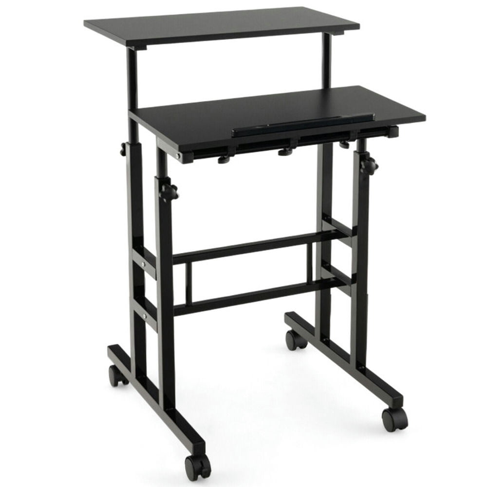Resenkos Height Adjustable Mobile Standing Desk with Rolling Wheels for Office and Home-Black