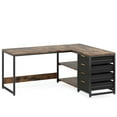 thumbnail image 1 of Barara King Home Office Desk, Computer Desk,59" L-Shaped Desk, Reversible Corner Desk with Drawers & Shelves,Brown, 1 of 5