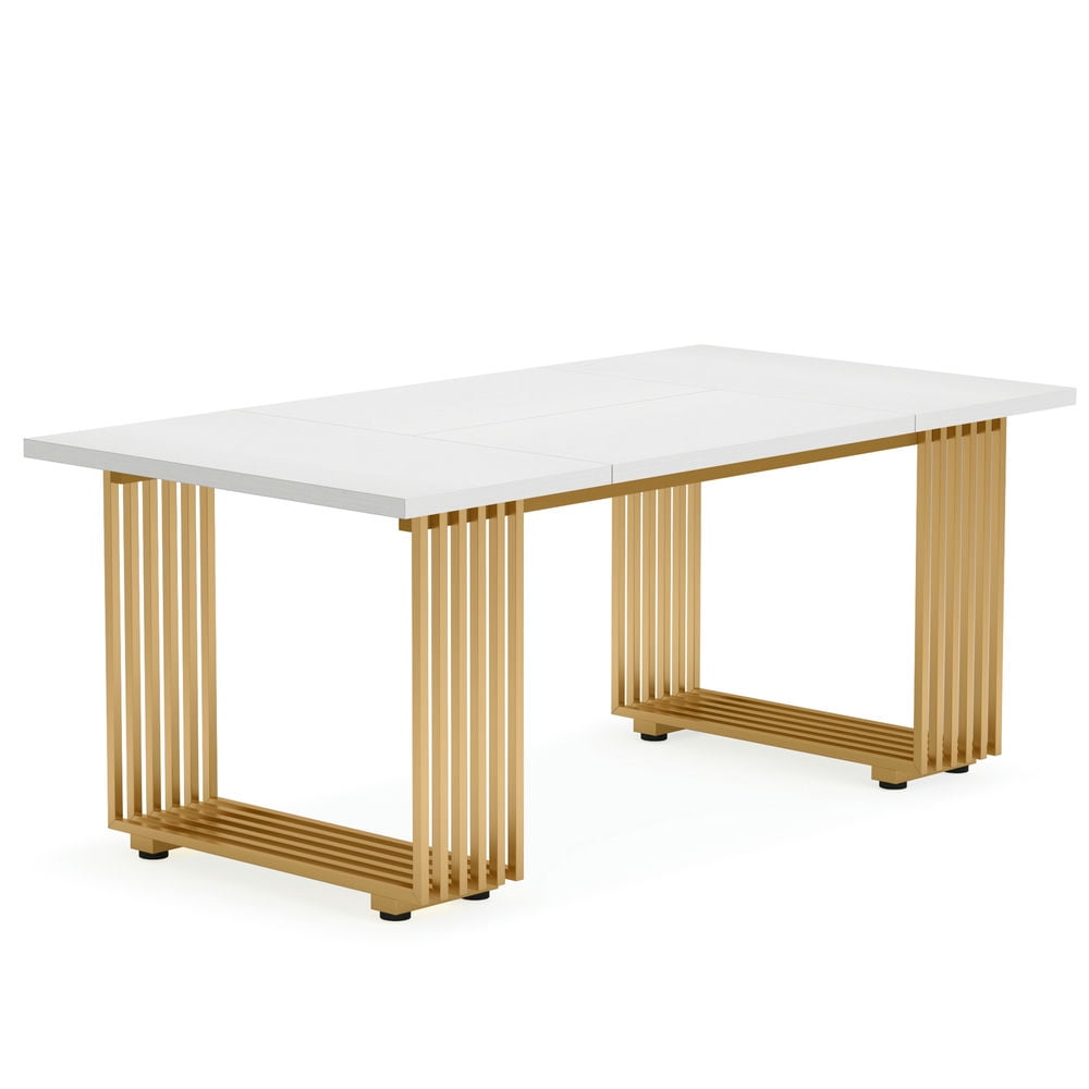 Barara King Home Office Desk, Computer Desk,70.9" Executive Desk, Modern Office Computer Desk Conference Table,White & Gold