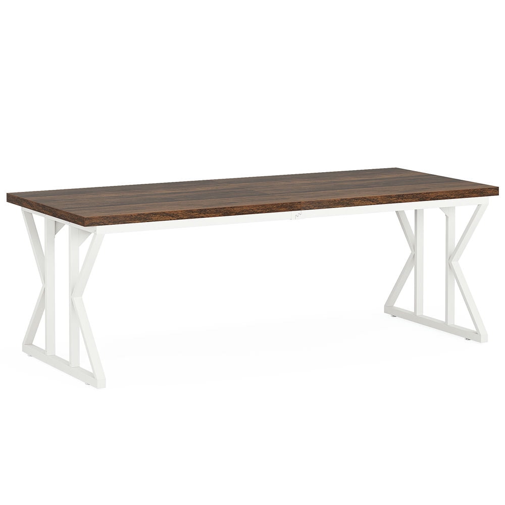 Barara King Home Office Desk, Computer Desk,78.7" Executive Desk, Large Computer Desk Two Person Desk for Home Office,Brown & White