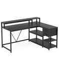 thumbnail image 1 of Barara King Home Office Desk, Computer Desk,Reversible L-Shaped Desk, Industrial Corner Desk with Drawer & Shelves,Black, 1 of 5