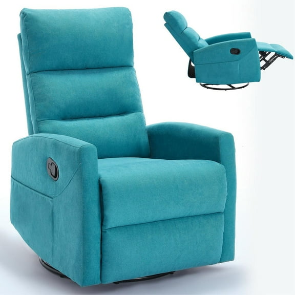 Barara King Home Recliner Single Sofa Seat with Rocker and Swivel, Reclining Chair for Living Room, Bedroom, Blue