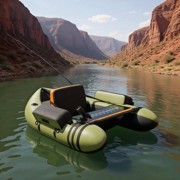 Barara King Inflatable Fishing Float Tube with Pump Storage Pockets and Fish Ruler-Green
