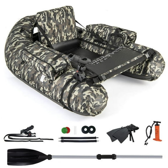 Barara King Inflatable Float Tube with Fish Ruler Rod Holder and Storage Pockets-Camouflage