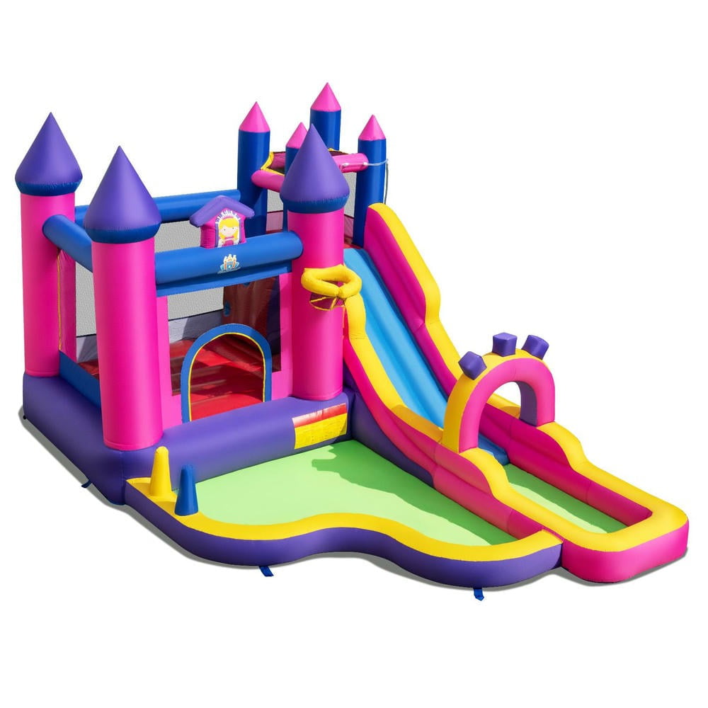 Barara King Inflatable Water Slides Bounce House with Climbing Wall and 680W Blower, Princess Themed Outdoor Bouncy Castle for Outdoor, Kids, Yard, Multicolor