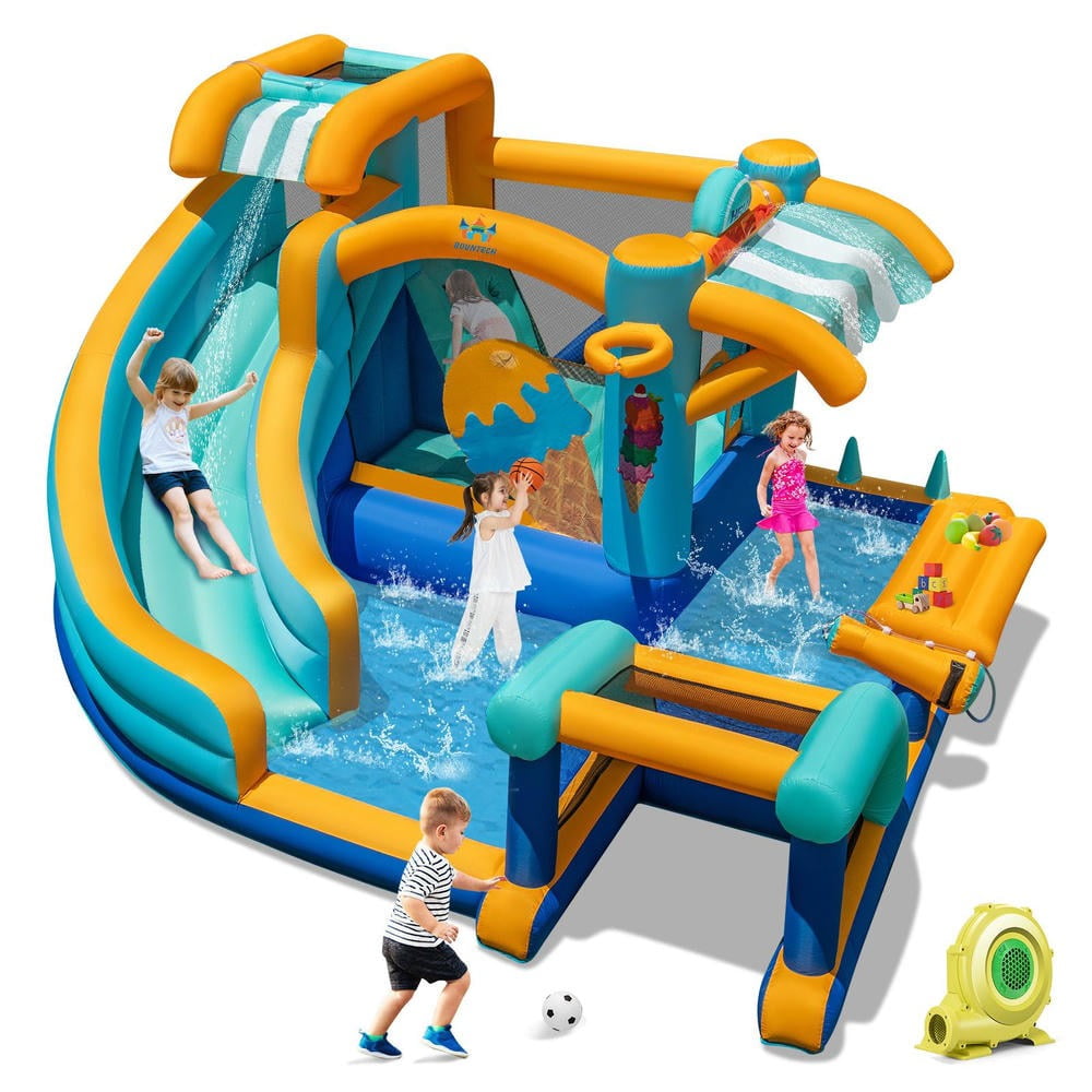 Barara King Inflatable Water Slides Bounce House with 735W Blower, Outdoor Bouncy Castle for Outdoor, Kids, Yard, Multicolor