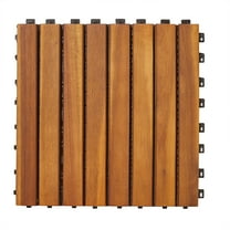 Barara King Interlocking Deck Tile Acacia Hardwood Deck Tile, Patio Tile in Solid Acacia Wooden Oiled Finish Waterproof All Weather Perfect for Indoor Outdoor (8 Slat on Each Tile)