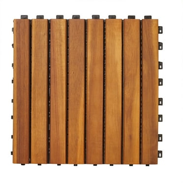 Barara King Interlocking Deck Tile Acacia Hardwood Deck Tile, Patio Tile in Solid Acacia Wooden Oiled Finish Waterproof All Weather Perfect for Indoor Outdoor (8 Slat on Each Tile)