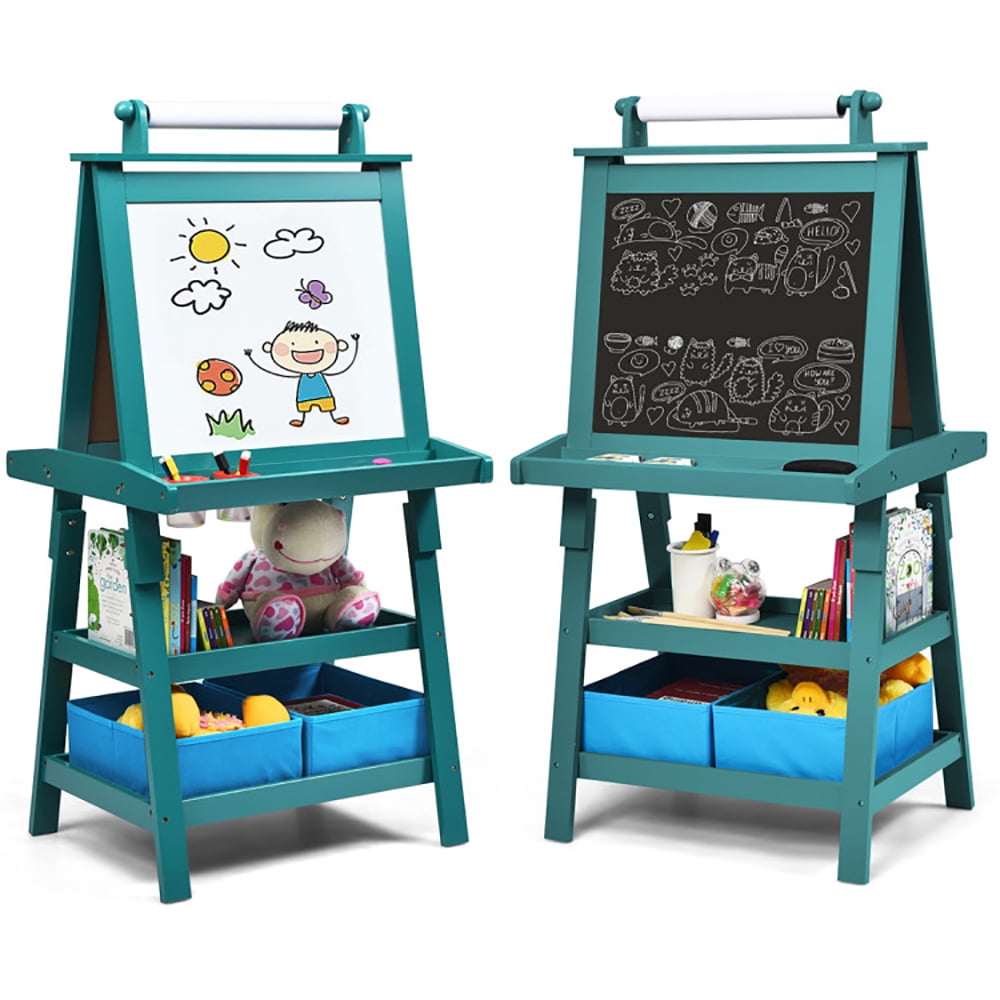 Barara King Kid's Art Easel, Drawing Easel,3 in 1 Double-Sided Storage Art Easel-Green