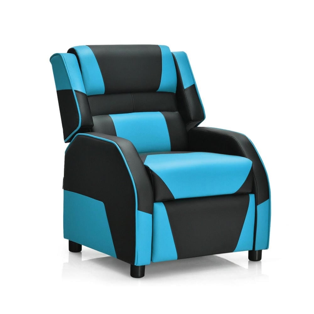 Barara King Kids PU Leather Recliner Chair with Headrest and Footrest, Kids Gaming Sofa Recliner Chair for Living Room, Bedroom, Blue