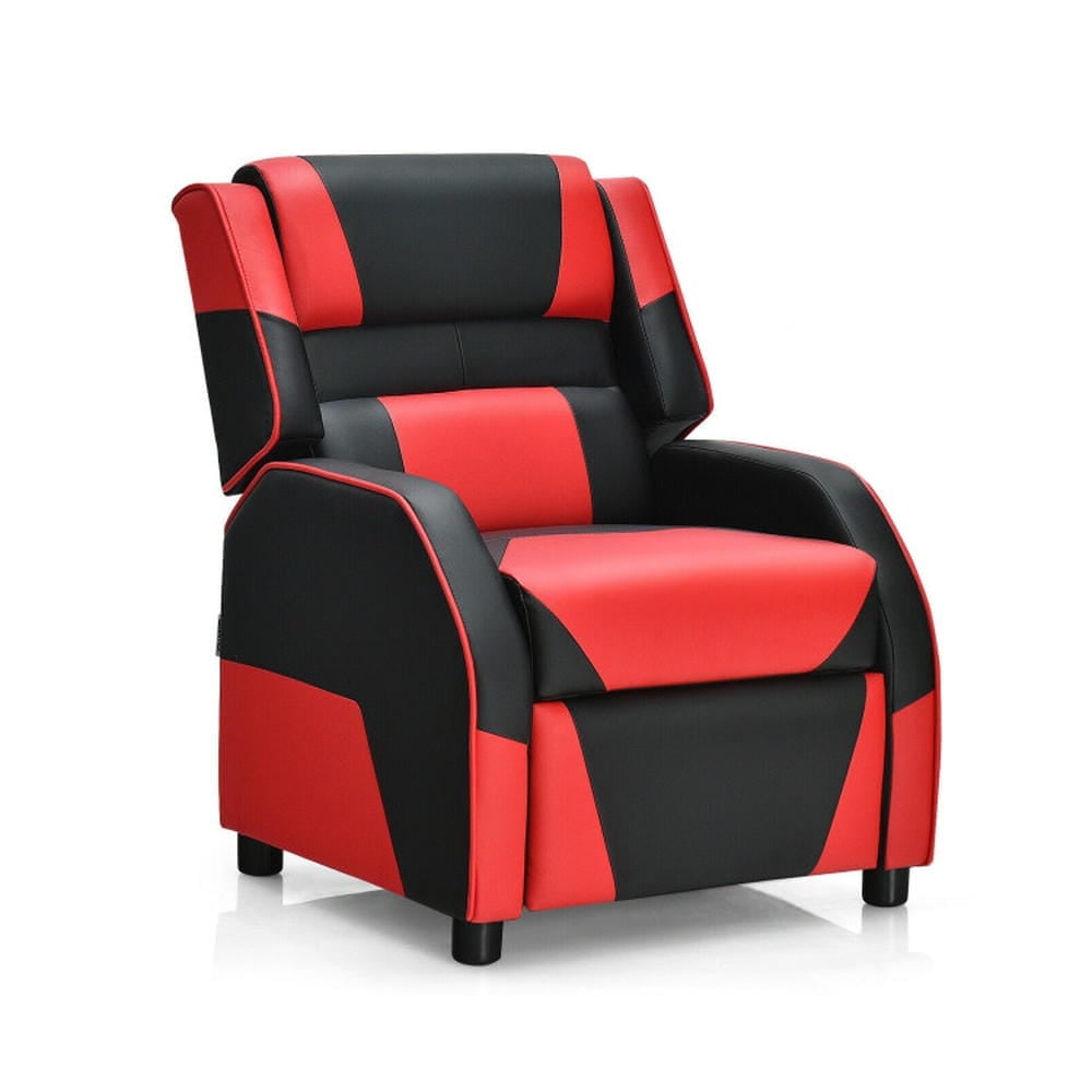 Barara King Kids PU Leather Recliner Chair with Headrest and Footrest, Kids Gaming Sofa Recliner Chair for Living Room, Bedroom, Red