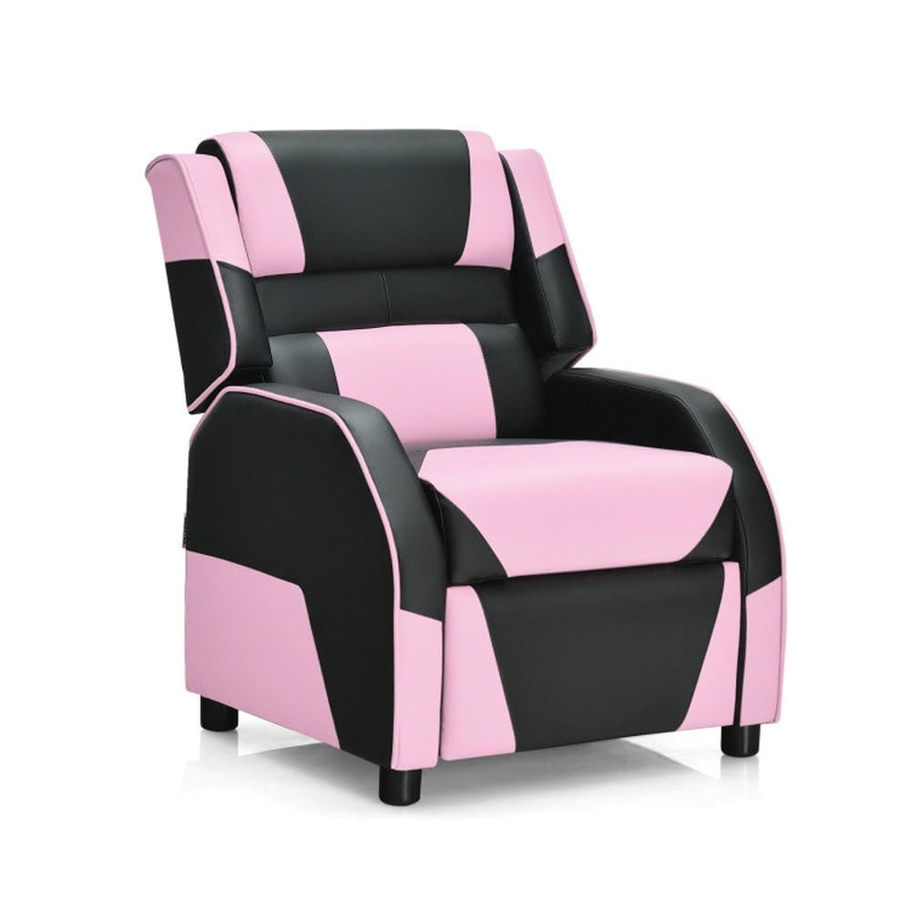 Barara King Kids PU Leather Recliner Chair with Headrest and Footrest, Kids Gaming Sofa Recliner Chair for Living Room, Bedroom, Pink