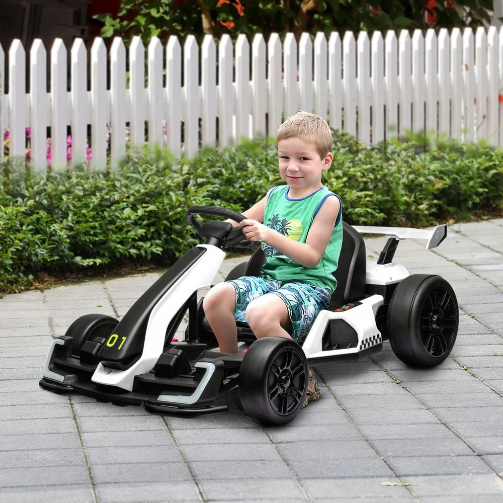 Barara King Kids Ride on Car, Electric Kart,24V 7.5 MPH Electric Go Kart with Adjustable Seat, Drifting Car Battery Powered Ride on Toy, White