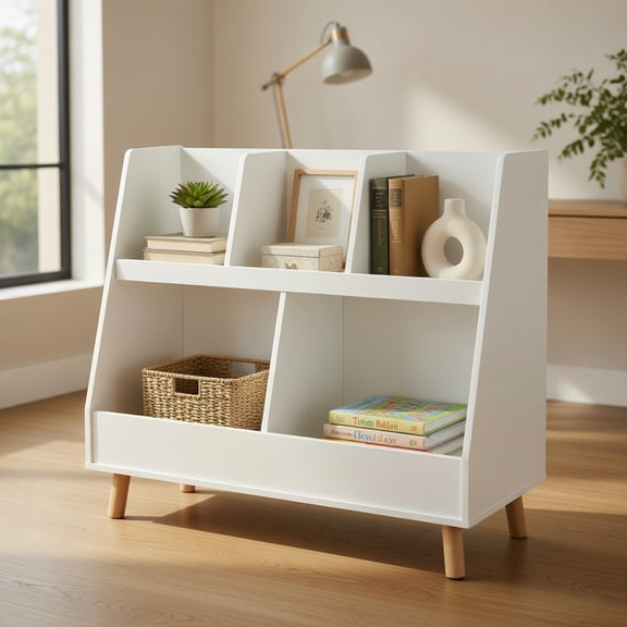 Barara King Kids Storage Unit Bookshelf,Toy Storage Organizer,5-Cube Kids Bookshelf and Toy Organizer with Anti-Tipping Kits-White