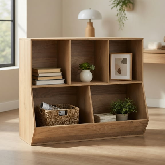 Barara King Kids Storage Unit Bookshelf,Toy Storage Organizer,5-Cube Wooden Kids Toy Storage Organizer with Anti-Tipping Kits-Natural