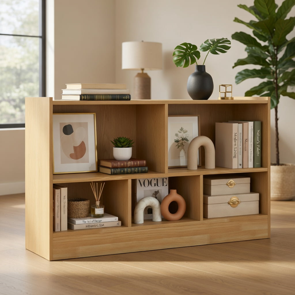 Barara King Kids Storage Unit Bookshelf,Toy Storage Organizer,Kids 2-Shelf Bookcase 5-Cube Wood Toy Storage Cabinet Organizer-Beige