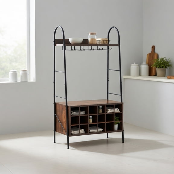 Barara King Kitchen Bakers Rack, Kitchen Microwave Stand, Baker's Rack with Detachable Wine Rack and 5 Rows of Stemware Holder-Rustic Brown