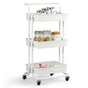 Barara King Kitchen Island, Kitchen Storage Island,3-Tier Utility Cart Storage Rolling Cart with Casters-White