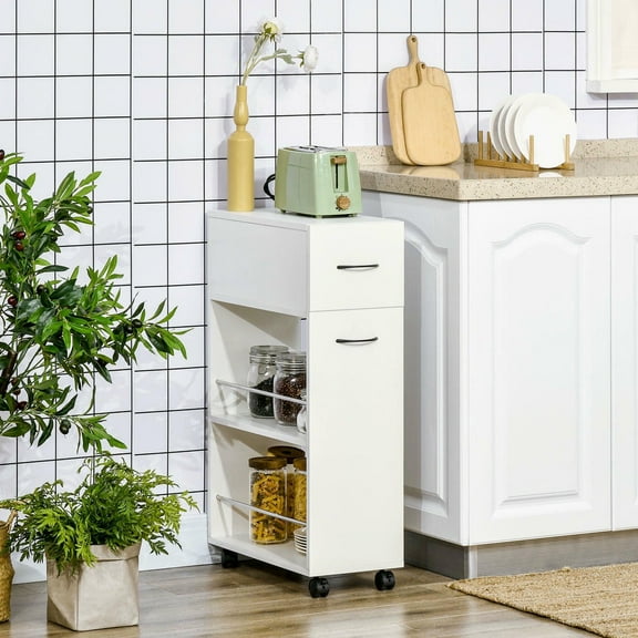 Barara King Kitchen Island with 3-tier, Kitchen Storage Island for Bathroom, Laundry, Small Place, White