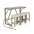 thumbnail image 1 of Barara King Kitchen Table Set,Dinner Table Set,4-Piece Bar Table Set with Power Outlet and Upholstered Saddle Seat Stools-Grey and Beige, 1 of 8