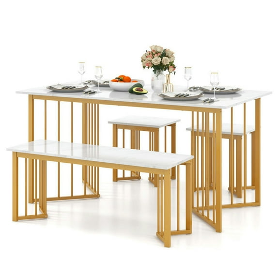 Barara King Kitchen Table Set,Dinner Table Set,4 Piece Dining Table Set with Bench and 2 Stools-White