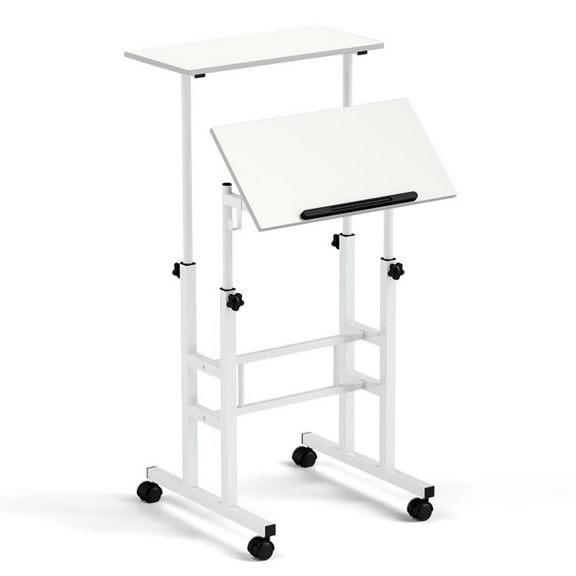 Barara King Laptop Tables,Printer Stands,Mobile Standing Desk Height-Adjustable Laptop Cart with Split Top and Hanging Hooks-White