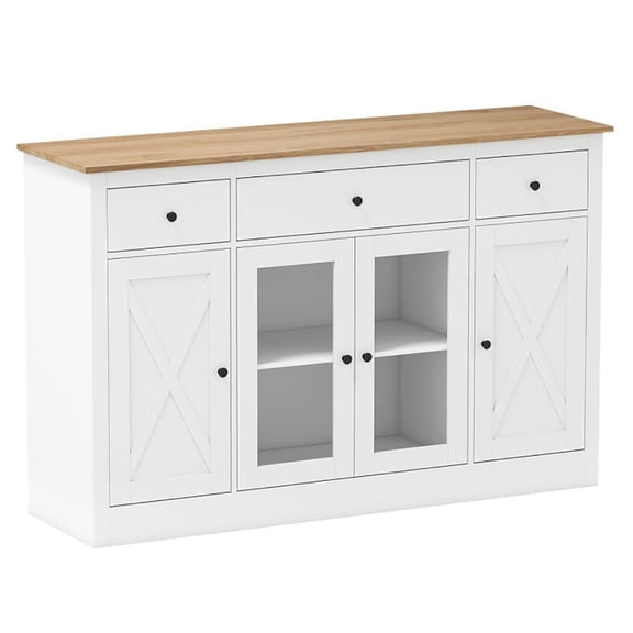 Barara King Large Buffet Cabinet 55 Inch with 3 Drawers for Dining Room Storage, White