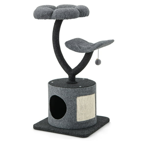 Barara King Large Cat Tree, Luxury Cat Tower Cat Condo, Cat Play House, Cat Tree for Indoor Cats with Curved Metal Supporting Frame for Large & Small Cats-Gray