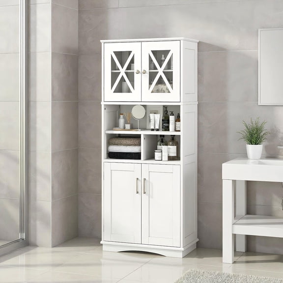 Barara King Large Floor Storage Cabinet with Acrylic Doors and 3 Cubes, Tall Bathroom Organizer for Laundry, White