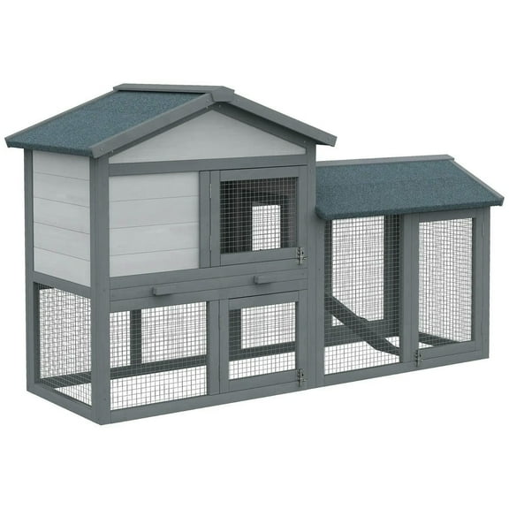 Barara King Large Rabbit Coop, Rabbit Coop, Outdoor Rabbit House,58" Large Rabbit Hutch Outdoor Indoor with Run, Removable Tray, Asphalt Roof, Lockable Doors and Ramp, Dark Gray
