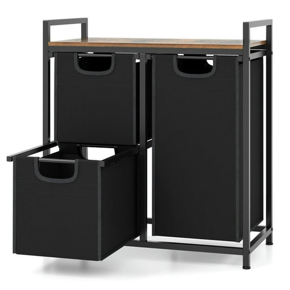 Barara King Laundry Hamper, Laundry Basket,Mesh Laundry Bags,Laundry Basket Organizer Dirty Clothes Hamper with Shelf and 3 Removable Bags-Rustic Brown