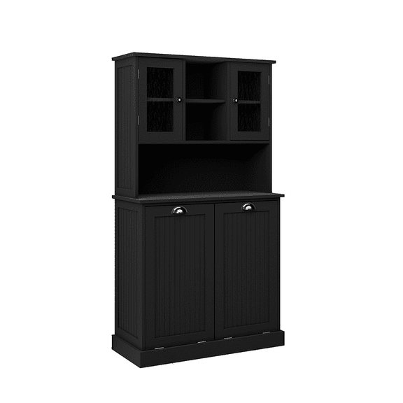 Barara King Laundry Hamper, Laundry Hamper Cabinet,Two-Compartment Tilt-Out Dirty Laundry Basket Tall Bathroom Cabinet with 2 Adjustable Shelves-Black