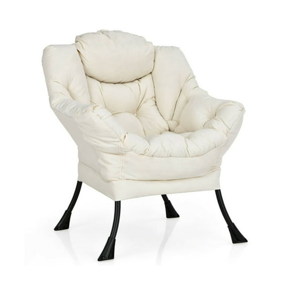 Barara King Lazy Chair, Modern Accent Leisure Upholstered Sofa Chair, Contemporary Lounge Reading Chair with Steel Frame and a Side Pocket for Living Room, Bedroom & Small Space Beige