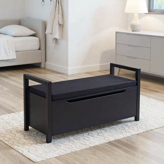 Barara King Lounge Footstools,Storage Ottoman Foot Rest Stool Seat,Ottoman Storage Bench,34.5 脳15.5 脳19.5 Inch Shoe Storage Bench with Cushion Seat for Entryway-Black
