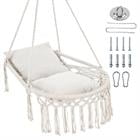 Barara King Macrame Woven Hammock Swing Chair with 2 Detachable Cushions, Boho Style Hanging Seat for Indoor Bedroom Outdoor Patio, Beige