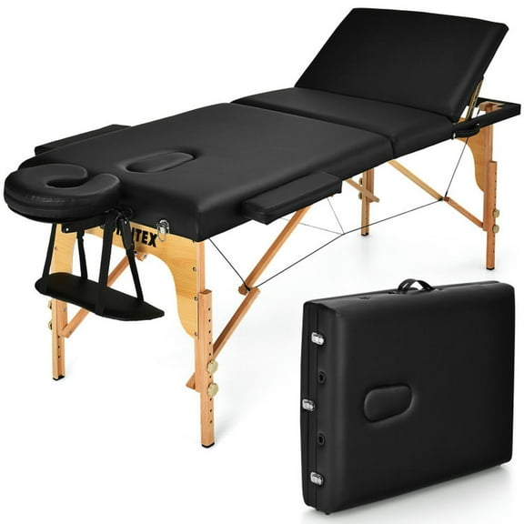 Barara King Massage Bed, Lash Bed, Salon Tattoo Bed,3 Fold Portable Adjustable Massage Table with Carry Case-Black