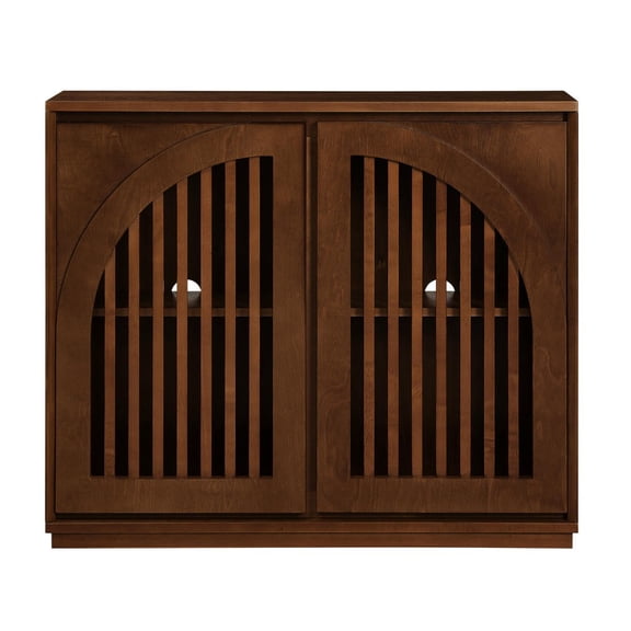 Barara King Mid Century Modern Fluted Sideboard Buffet with 2 Outlet Holes, Kitchen Storage Cabinet with Storage for Living Room, Entryway, Hallway, Kitchen, Coffee Bar, Walnut