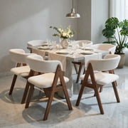 Barara King Mid-Century Modern Wooden Dining Chair Set of 2 with Sherpa Upholstered for Kitchen, Dining Room, Retro Style Decor Furniture, Walnut