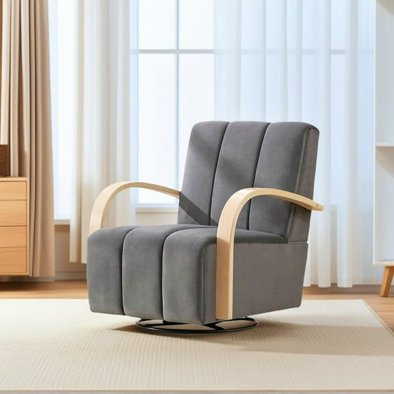 Barara King Modern Comfy Arm Chair, Reading Chair,Upholstered 360° Swivel Accent Chair with Armrests, Single Sofa Armchair for Bedroom, Charcoal