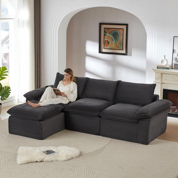 Barara King Modular L-Shaped Sofa with Deep Seating, Durable Corduroy Cover and Multiple Combination Options for Modern Home, Office Use, Dark Gray