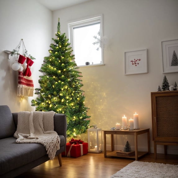 Barara King National Tree, Christmas Tree,Xmas Tree,Pre-Lit Artificial Half National Christmas Tree with 8 Flash Modes-5 ft