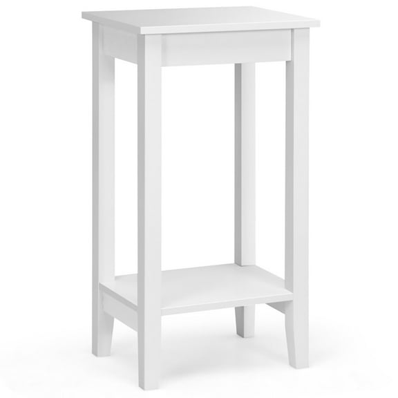 Barara King Nightstand,Coffee Side Table,2-Tier Nightstand End Side Wooden Legs Table for Bedroom-White
