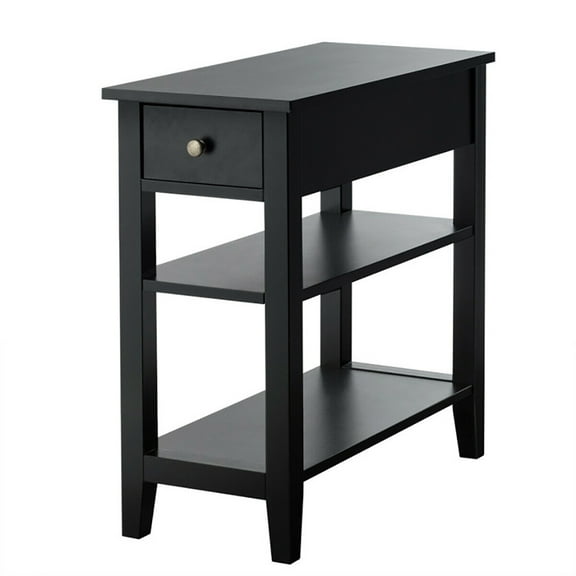 Barara King Nightstand,Coffee Side Table,3-Tier Nightstand Bedside Table Sofa Side with Double Shelves Drawer-Black