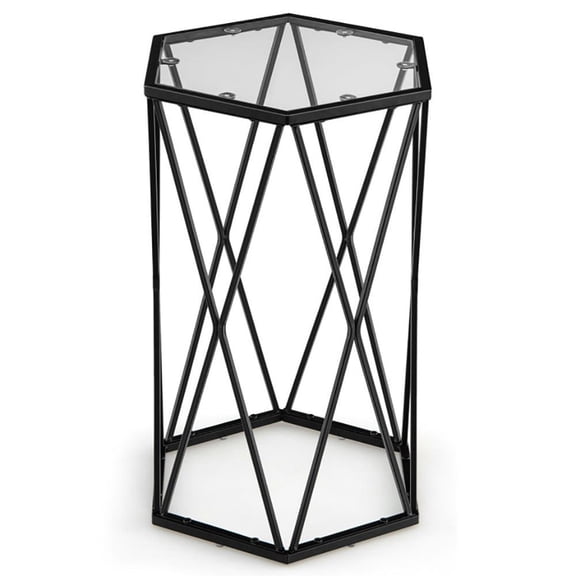 Barara King Nightstand,Coffee Side Table,Hexagonal Accent End Table with Tempered Glass Top and Metal Frame