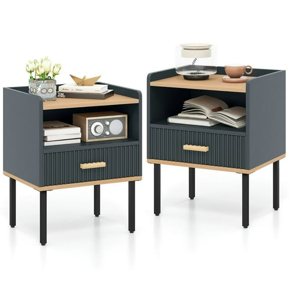 Barara King Nightstand, Night Stand, Side Table,Nightstand Bedside End Table with Drawer and Shelf for Living Room Bedroom-Set of 2