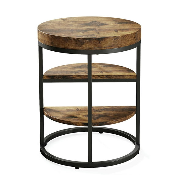 Barara King Nightstand, Night Stand, Side Table,Round End Table, Small Side Table Nightstand with 3-Tier Shelves,Rustic Brown