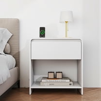 Barara King Nightstand with Rounded Corner Design, Night Stand with 2 USB Ports and 2 Outlets, Side Table for Bedroom, Living Room, Home Office, White